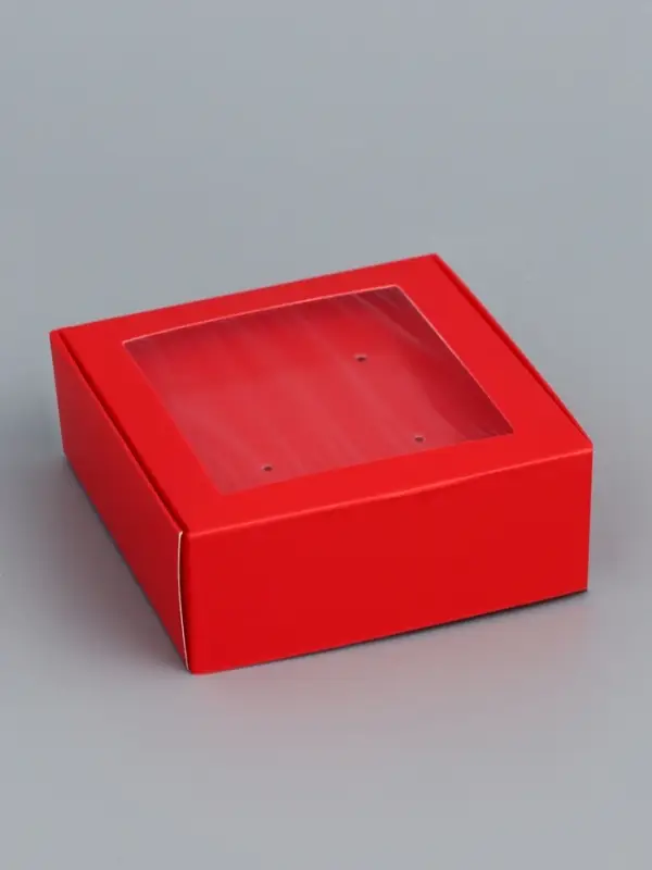 Коробка для бижутерии с PVC окном 8×8×3 см, красный Коробка для бижутерии с PVC окном 8×8×3 см, красный