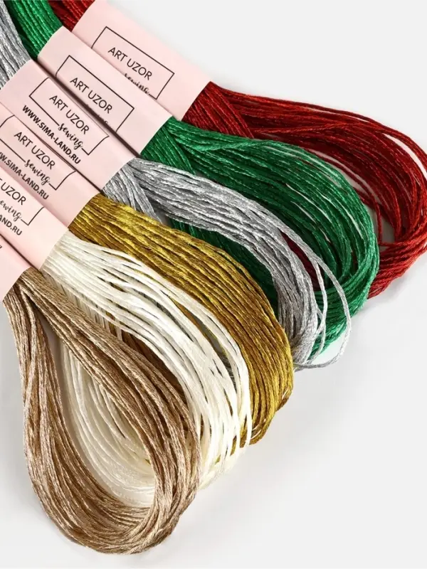 Нитки мулине, металлизированные, 8&plusmn;1 м, набор 6 шт., разноцветные