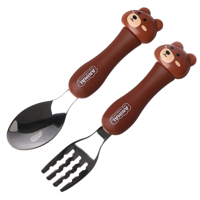 Набор детских столовых приборов в футляре «Медвежата», вилка, ложка Набор детских столовых приборов в футляре «Медвежата», вилка, ложка