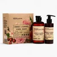 Набор женский VEGAN.Love.Studio "Cherry,Almond,Tonka Beans": гель для душа 300 мл + крем-лосьон 150