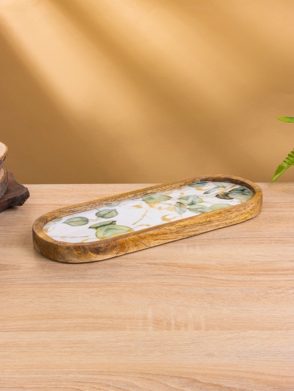 Набор розеток на подносе  Набор розеток на подносе "Листья" (3 шт) дерево манго 33,5х13х6,5 см