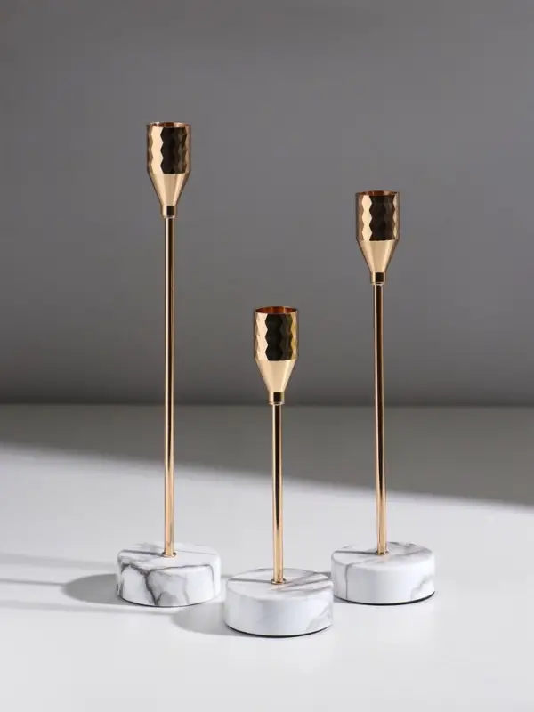 Подсвечник металл  Подсвечник металл "Олимп" d=2 см набор 3 шт золото под мрамор 6х6х17,5 6х6х23,5 6х6х27 см