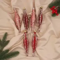 Ёлочные игрушка набор 6 шт. &laquo;Сосулька нить блеск&raquo; 15.5&times;3 см, розовый красный