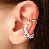 Серьги каффы &laquo;Жемчужная диадема&raquo;, 2 шт. белые в серебре