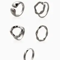 Набор колец 5 шт "Новый стиль" мятый, размер МИКС, цвет серебро