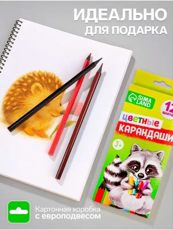 Карандаши Calligrata цветные заточенные, 12 цветов, пластиковые, в картонной коробке