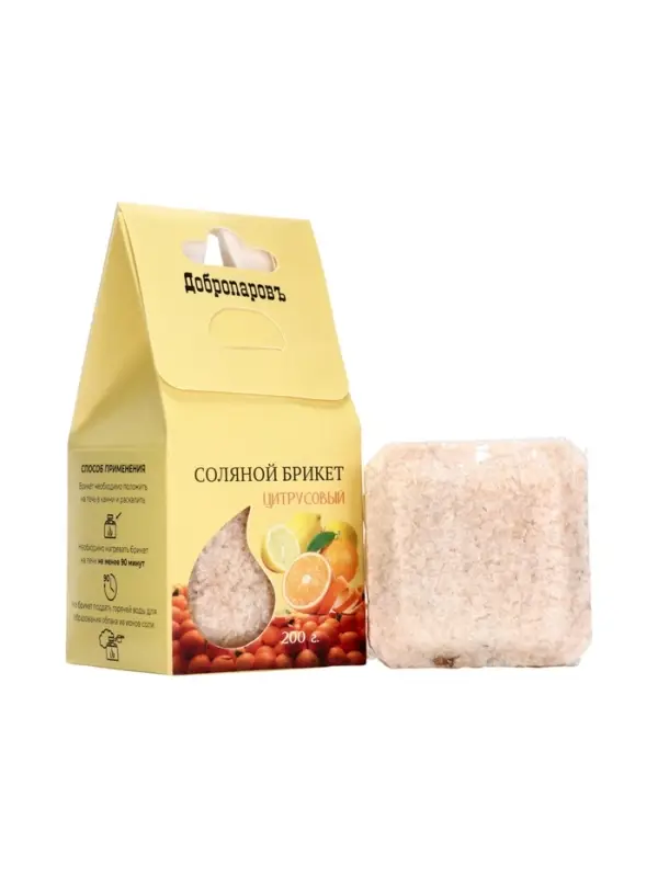 Соляной брикет куб &laquo;Цитрусовый&raquo; 200 г &laquo;Добропаровъ&raquo; апельсин, лимон, мандарин