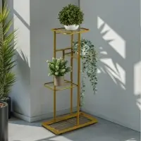 Подставка для цветов Greengo, 4 полки, 43&times;22&times;82 см, напольная, металл, цвет золотой