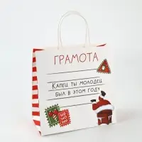 Пакет подарочный новогодний крафтовый &laquo;Молодец&raquo;, 22&times;22&times;11 см