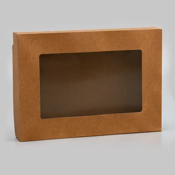 Коробка складная, с окном, крафт, 28×20×5 см
