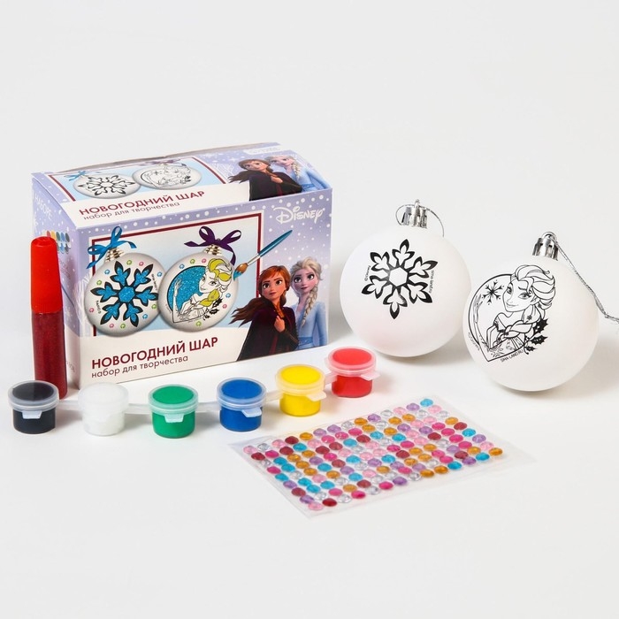 Ёлочные шары под раскраску на новый год «Холодное сердце», 2 шт, набор для творчества Ёлочные шары под раскраску на новый год «Холодное сердце», 2 шт, набор для творчества
