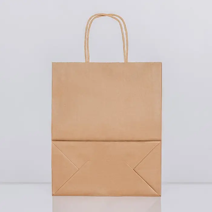 Пакет крафт без печати, круглая ручка, 27×21×11 см, 120 г