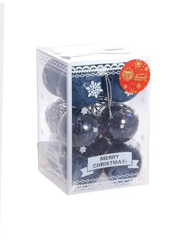 Ёлочные игрушки &laquo;Зимняя музыка&raquo;, шары новогодние, набор d=6 см, 12 шт., узор, синий