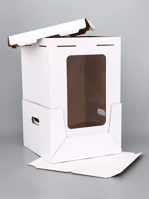 Коробка под торт, белая, с окном, 32.5&times;32.5&times;45 см