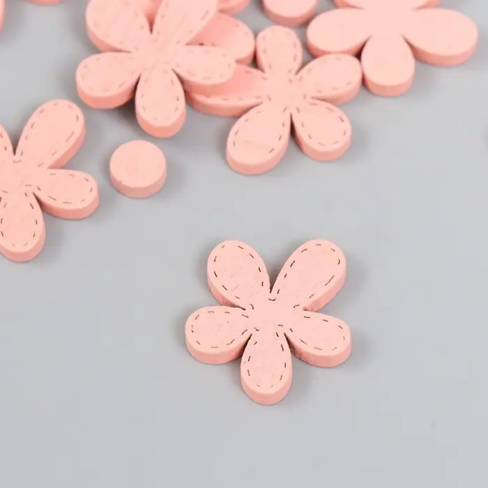 Декор для творчества дерево "Ромашка и сердцевинка" набор 10+10 шт розовая пудра 2,3х2 см