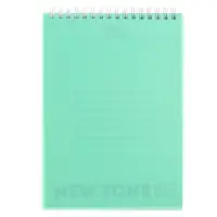 Блокнот А5 80 листов, в клетку, на гребне, NEWtone PASTEL МЯТА, пластиковая обложка, блок 80 г/м2, МИКС