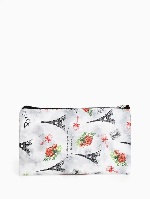 Косметичка-пенал на молнии, плоская, с рисунком «Французские розы», серая