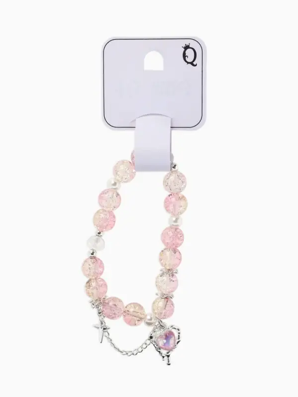 Браслет с подвесками &laquo;Сахарный. Сердце, искра&raquo;, d=6 см, шар № 10/8, розовый, бежевый в серебре