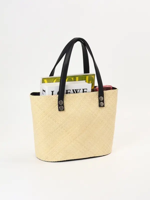 Сумка плетёная из пандана, 29&times;17&times;42 см, бежево-чёрная