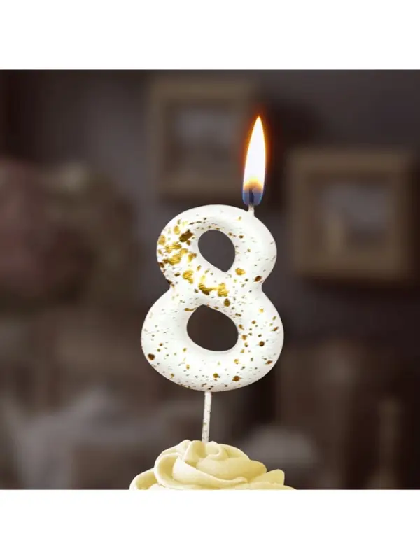 Свеча в торт "Белые брызги", цифра "8"