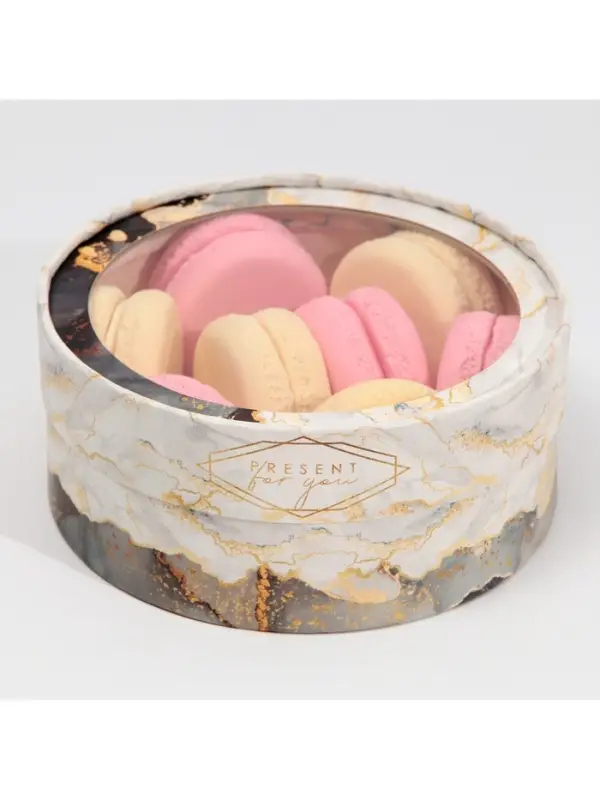 Коробка для макарун, кондитерская упаковка тубус с окном, &laquo;Мрамор&raquo; 16&times;16&times;5 см