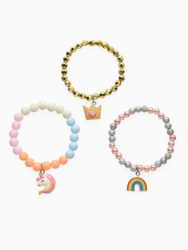 Браслет детский "Выбражулька" 3шт, сияние, единорог, радуга, корона, цветной