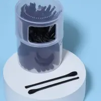 Ватные палочки, двусторонние, с ухочисткой, 100 шт., в пластиковом органайзере, чёрные