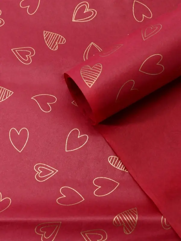 Бумага упаковочная тишью, «Сердечки», 50 см × 70 см 17 грамм, винная