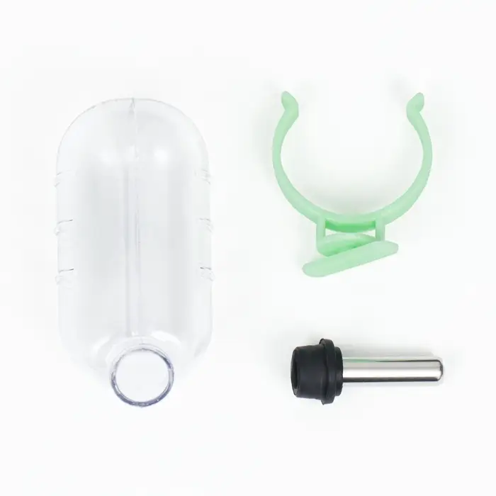 Поилка для грызунов, 60 мл, 12&times;4 см, с металлическим носиком, прозрачная, зелёное крепление