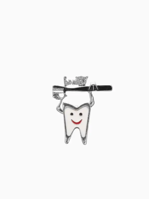 Брошь &laquo;Зуб&raquo;, со щёткой, чёрно-белая в серебре