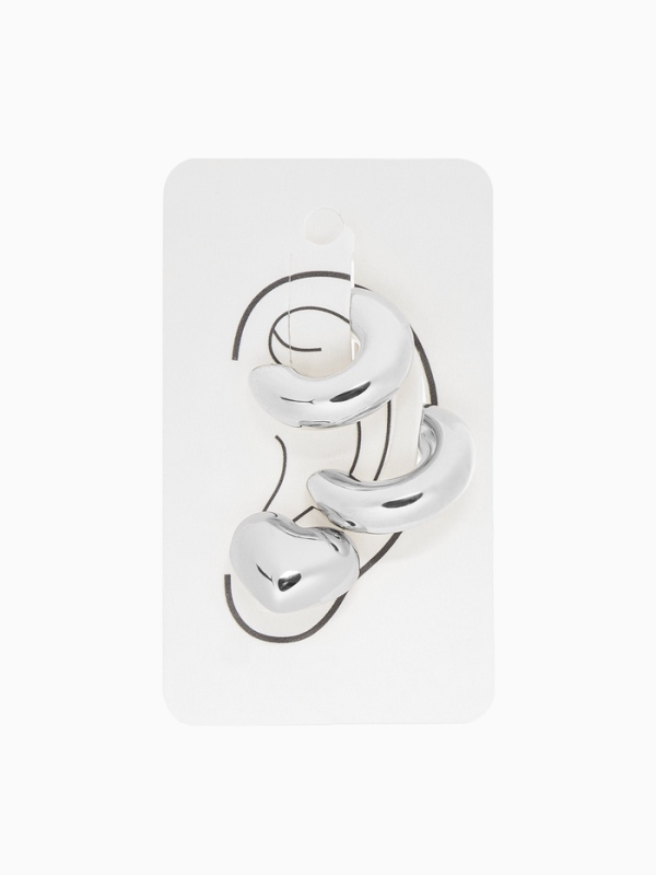 Набор серьги и каффы 3 шт. «Бублик» сердце, цвет серебро