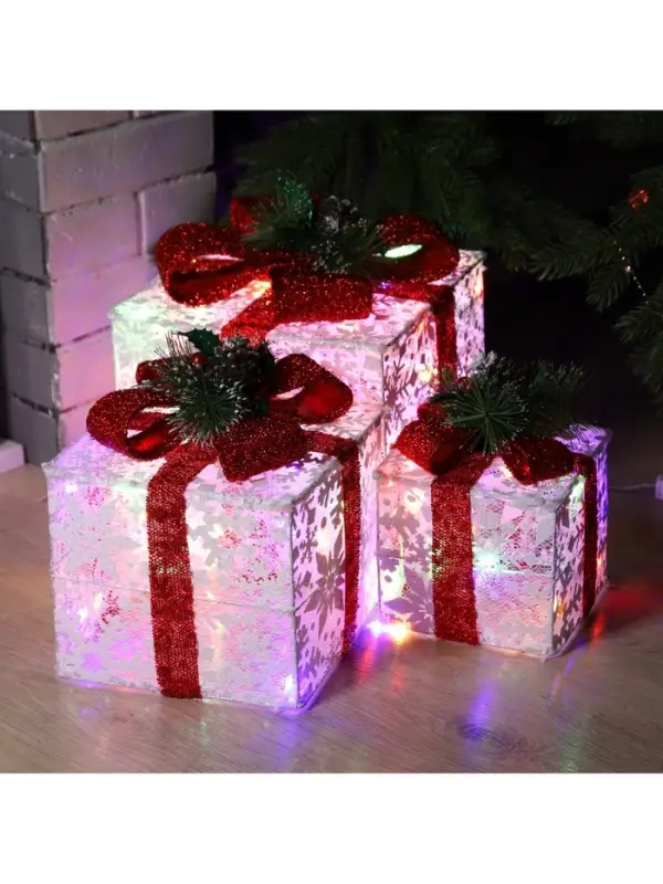 Светодиодная фигура &laquo;Цветные подарки&raquo; 15, 20, 25 см, текстиль, металл, 220 В, свечение мульти