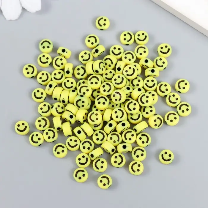 Бусины для творчества пластик  Бусины для творчества пластик "Жёлтые кружочки со смайлами" набор 15 гр 0,4х0,7х0,7 см