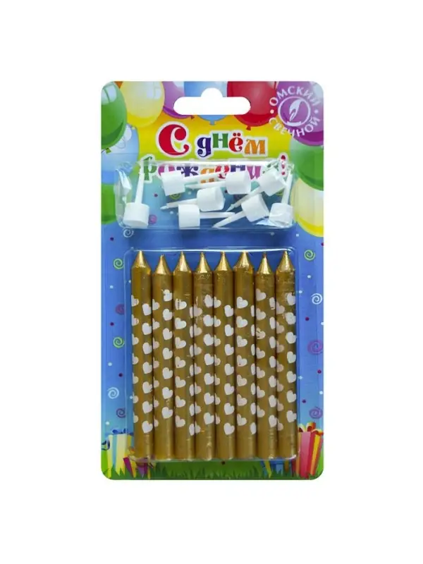 Свеча в торт "Сердечки", 8 шт, золотые