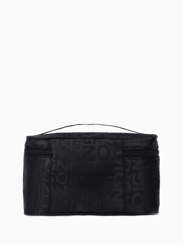 Косметичка-сундучок на молнии, на подкладке, с ручкой, зеркалом, с буквами, чёрная