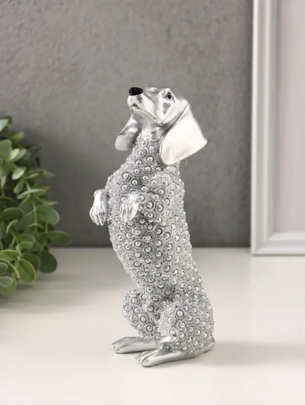 Фигура полистоун &laquo;Серебряная такса&raquo;, бисерный, 8.5&times;7&times;20 см