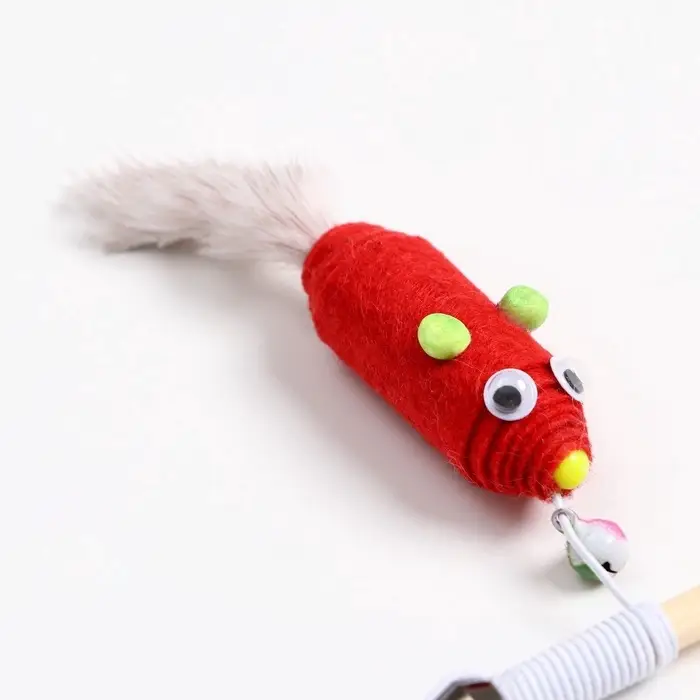 Дразнилка - удочка &laquo;Мышь из фетра с норковым хвостиком&raquo;, на деревянной палочке, цвет МИКС