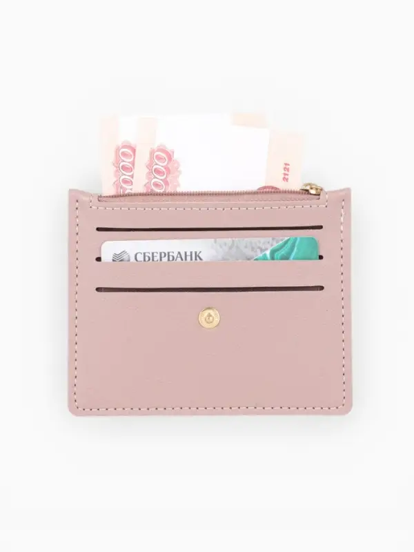 Картхолдер с монетницей на молнии, цвет розовый