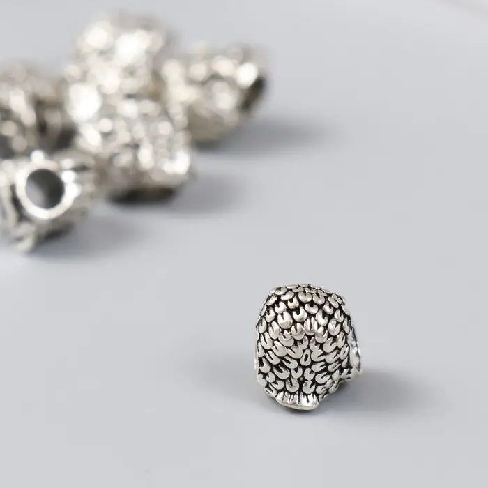 Бусина для творчества металл "Совушка с совёнком" серебро 1,1 см