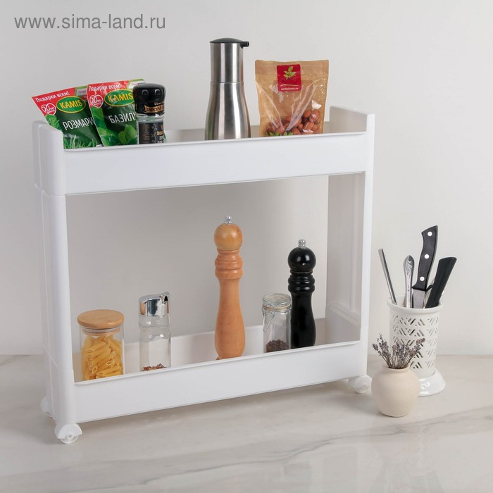 Этажерка настольная узкая 2-х секционная, на колёсиках, цвет белый Этажерка настольная узкая 2-х секционная, на колёсиках, цвет белый