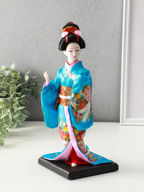 Кукла коллекционная &laquo;Японка в шелковом голубом кимоно с флейтой&raquo;, 30&times;12.5&times;12.5 см