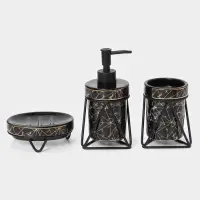 Аксессуары для ванной SAVANNA &laquo;Геометрика&raquo;, 3 предмета, мыльница, дозатор для мыла 290 мл, стакан, чёрные