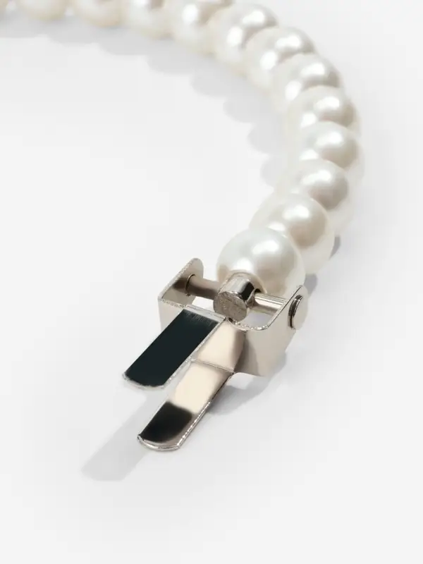 Ручка для сумки, металлическая, жемчужные бусы, на прокол, 12.5&times;9&times;1.2 см, цвет белый, серебряный