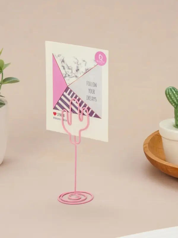 Подставка под ценник, фото «Кактус», с зажимом, 3.5×4×11 см, розовый