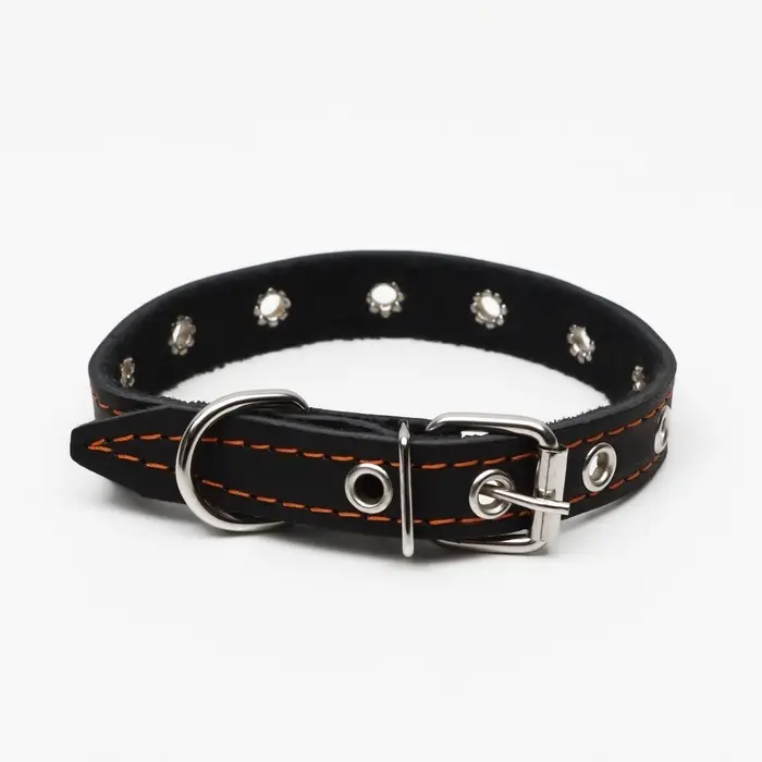Ошейник кожаный однослойный безразмерный, 45&times;2 см, ОШ 18-39 см, чёрный