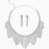 Набор 2 предмета: серьги, колье со стразами &laquo;Лёд&raquo;, d=13.5 см, белый в серебре