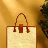 Сумка плетёная на застёжке из пандана 41х16х50 см, бежево-коричневый Сумка плетёная на застёжке из пандана 41х16х50 см, бежево-коричневый