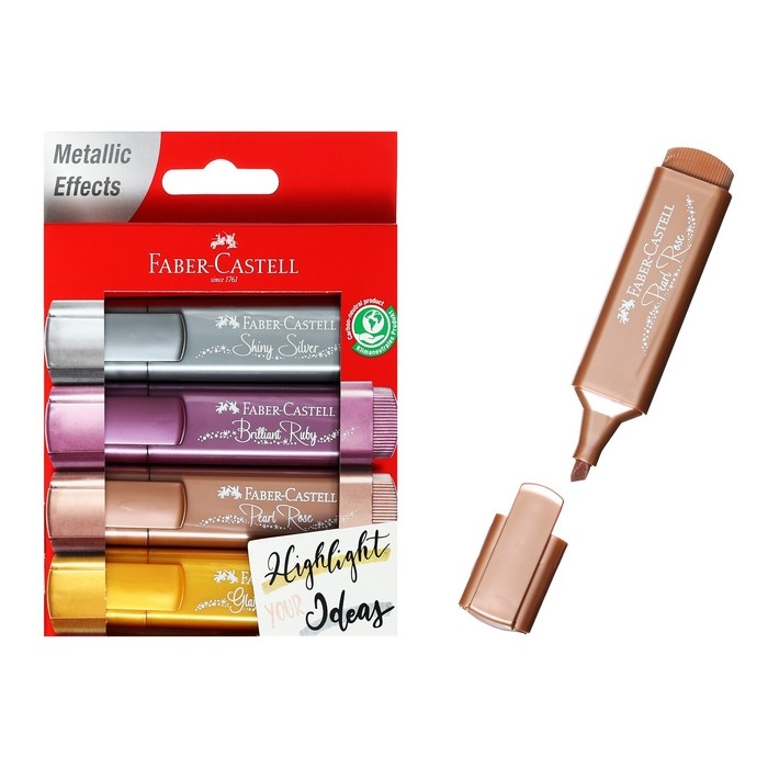 Набор маркеров текстовыделителей Faber-Castell TL 46 Metallic 4 цвета, 5.0 мм, мерцающий металлик, 154640 Набор маркеров текстовыделителей Faber-Castell TL 46 Metallic 4 цвета, 5.0 мм, мерцающий металлик, 154640