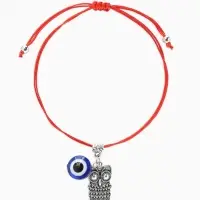 Браслет-оберег &laquo;Красная нить&raquo;, глазик и сова, синий с чернёным серебром, d=7 см