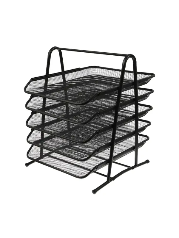 Лоток для бумаг, горизонтальный, металлическая сетка, 5 отделений, чёрный